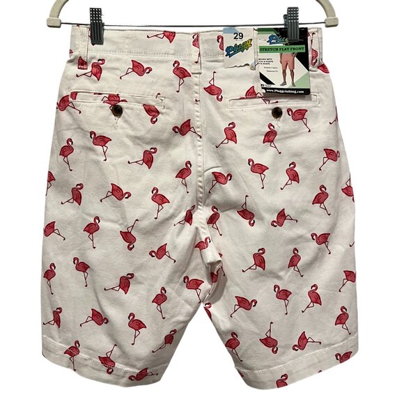Plugg Stretch Flat Front Flamingo Shorts, NWT, White Pink, 29 - Picture 2 of 7